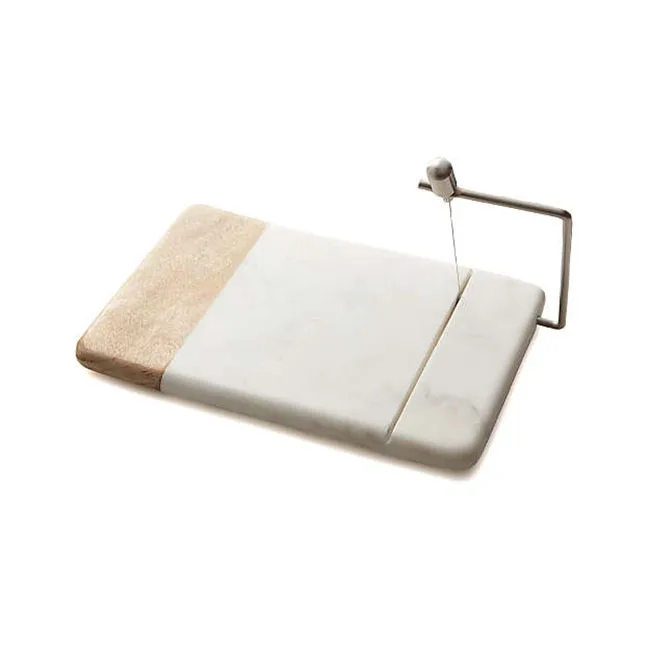 Customizable Natural Acacia Wood And Marble Cheese Serving Board Set With Slicer