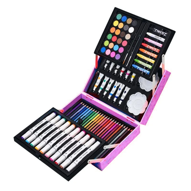 82 Pcs Deluxe Art Set With Water Color Paints Crayons Colored Pencils Paint Set Wooden Case Professional Art Kit For Art Studio