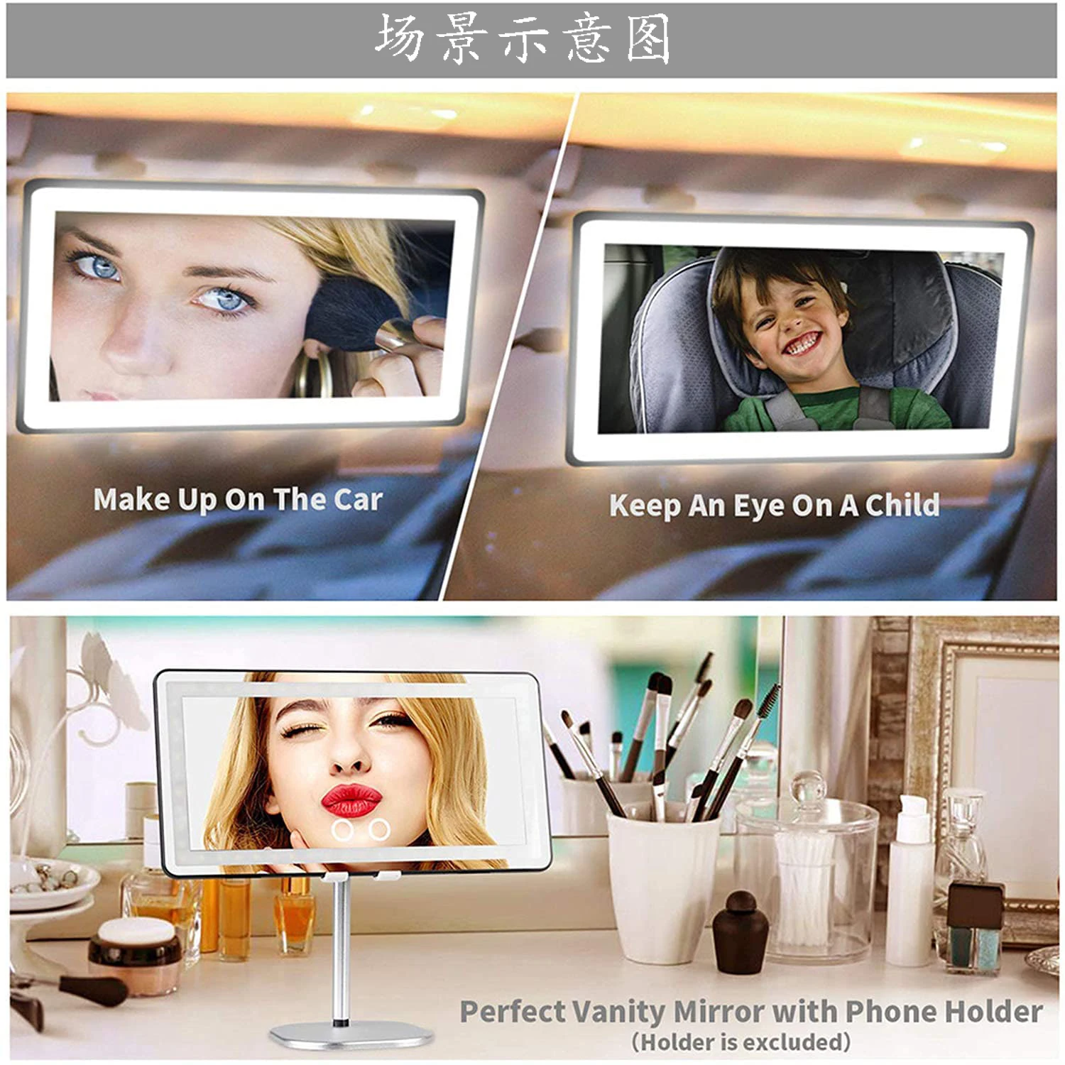 car led makeup mirror USB Interface Rechargeable Visor Light Car LED Vanity Mirror makeup Mirror