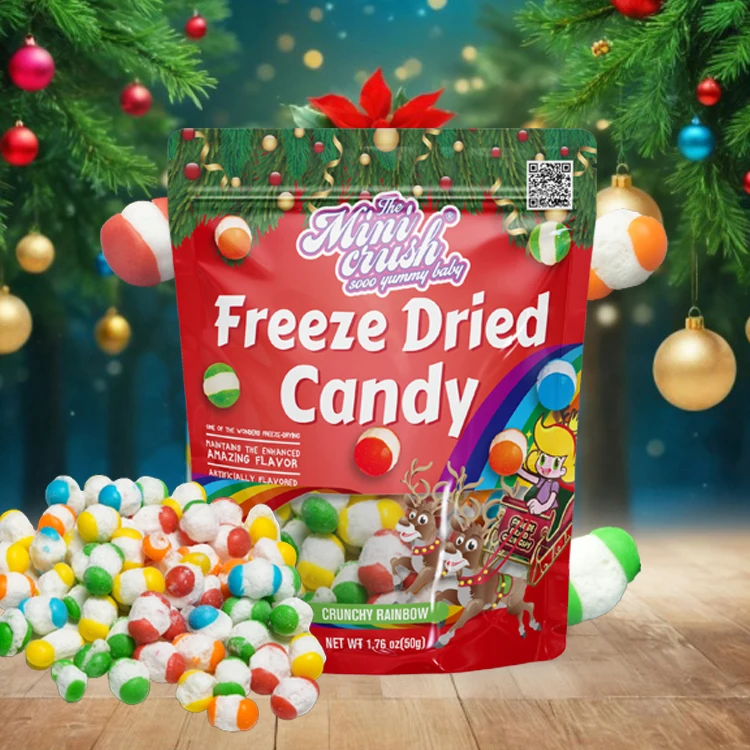 Wholesale freeze dry fruity jelly bean sweet snacks custom freeze dried Rainbow gummy Candy for Christmas