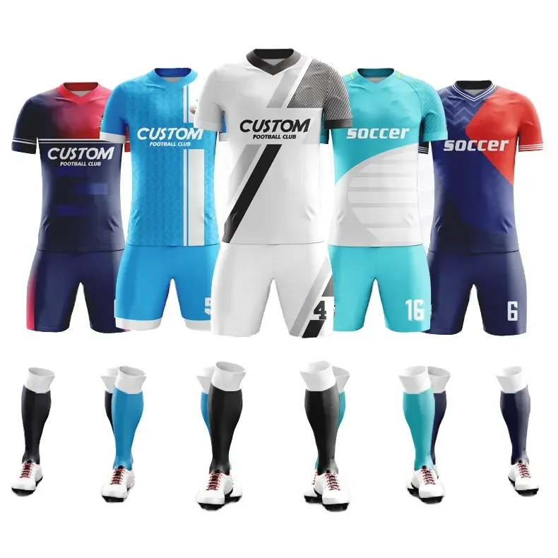 23 24 New Design Set Of Soccer Jerseys Printing Logo Breathable Quick Dry Men Youth Kids Club Custom Football Shirt Uniforms