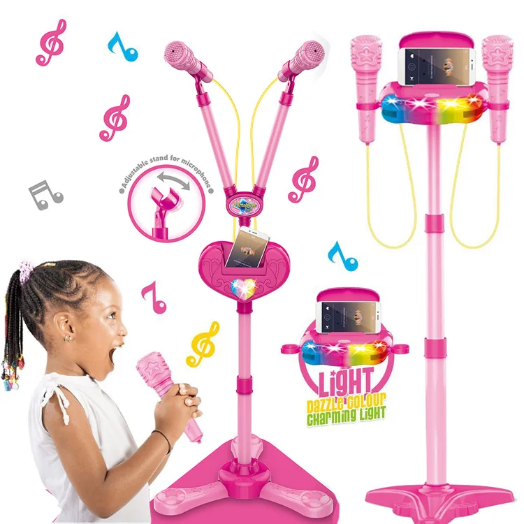 Kids Karaoke Machine Music Toys with Adjustable Stand 2 Microphones Connects Bluetooth and  Phone Microphone with Stand