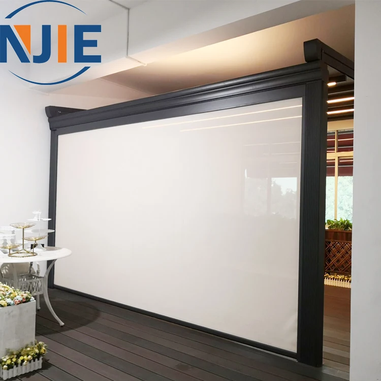 Factory direct sale remote control waterproof motorized movable retractable vertical facade awning outdoor