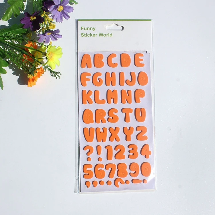 Custom Long-Lasting Adhesive Sticker Sheet Colorful English Number ABC Letter Label Vinyl Alphabet Sticker  EVA Puffy Sticker