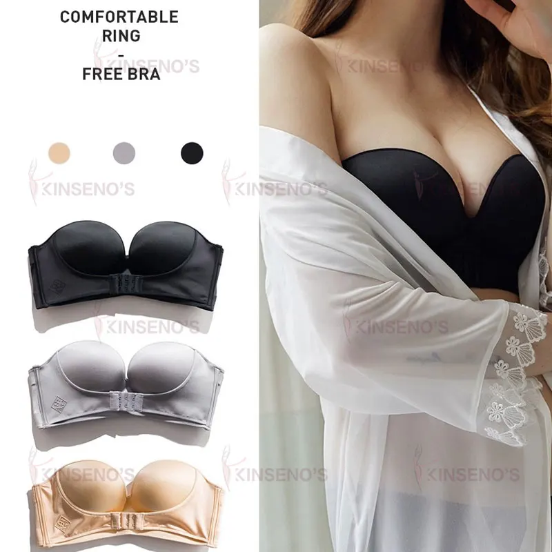 In Stock Strapless Button Up Front Closure Anti-Skid Breast Pasted Push Up Bra For Sexy Women
