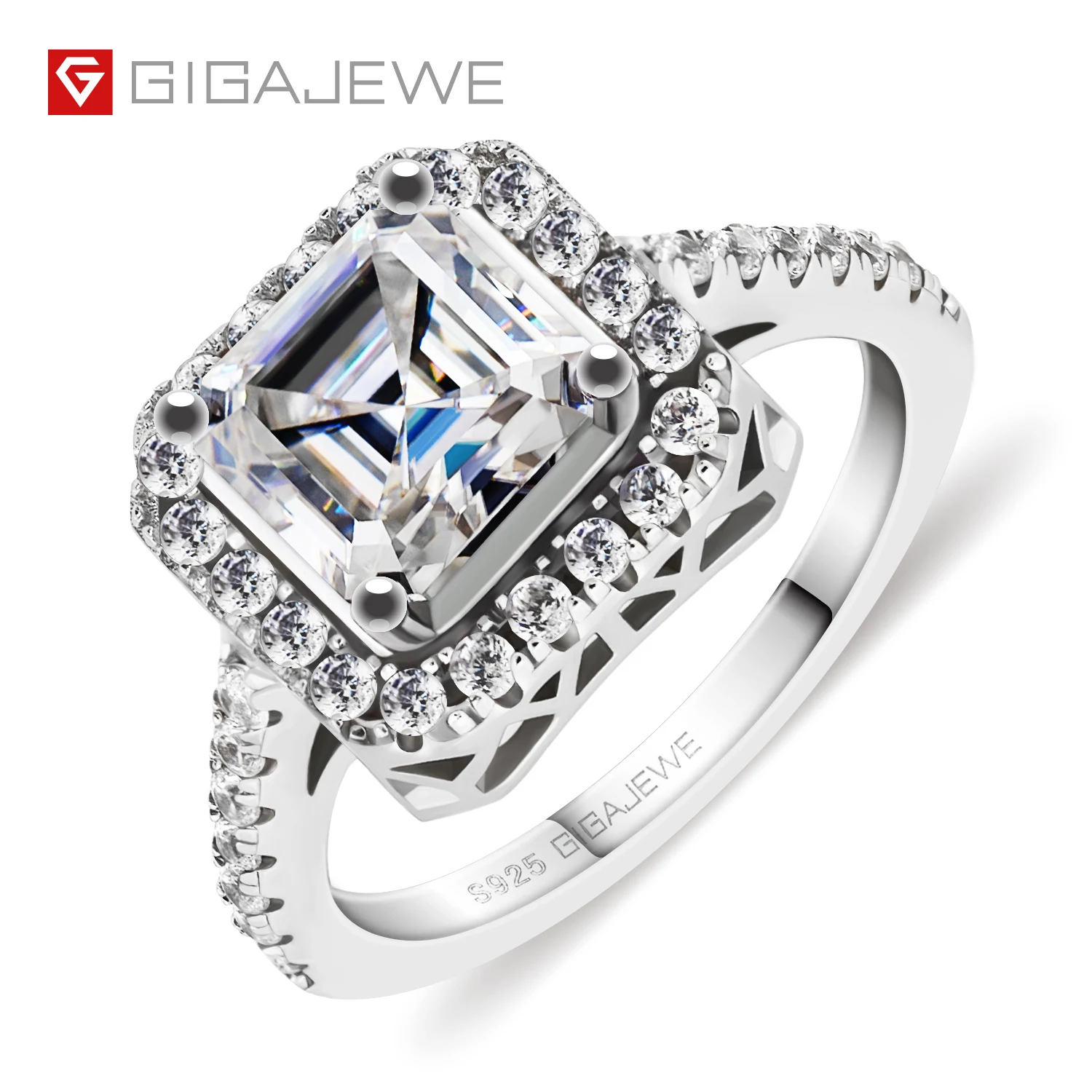 GIGAJEWE 2.2ct 7 5 мм EF Ашер 925 Серебряное обручальное кольцо Муассанит уникальный подарок на Новый год