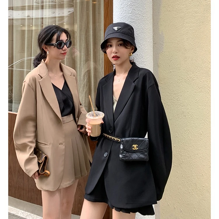 Korean style small suit  autumn new professional wear, casual suit jacket high waist pleated skirt small two-piece set