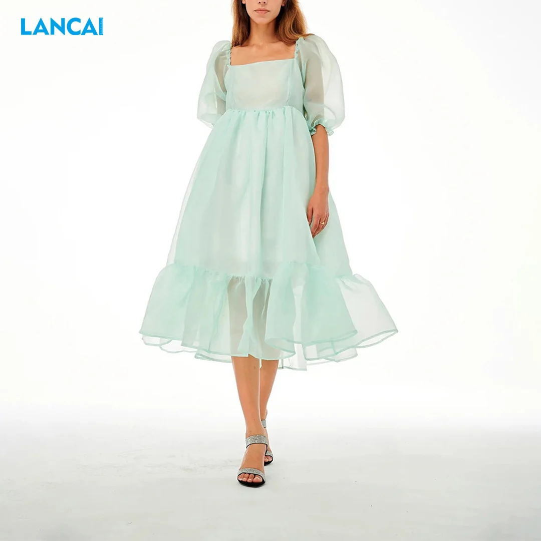 Custom Clothing Manufacture 2023 Summer A-line Boho Casual Chiffon Sheer Mesh Women Dress