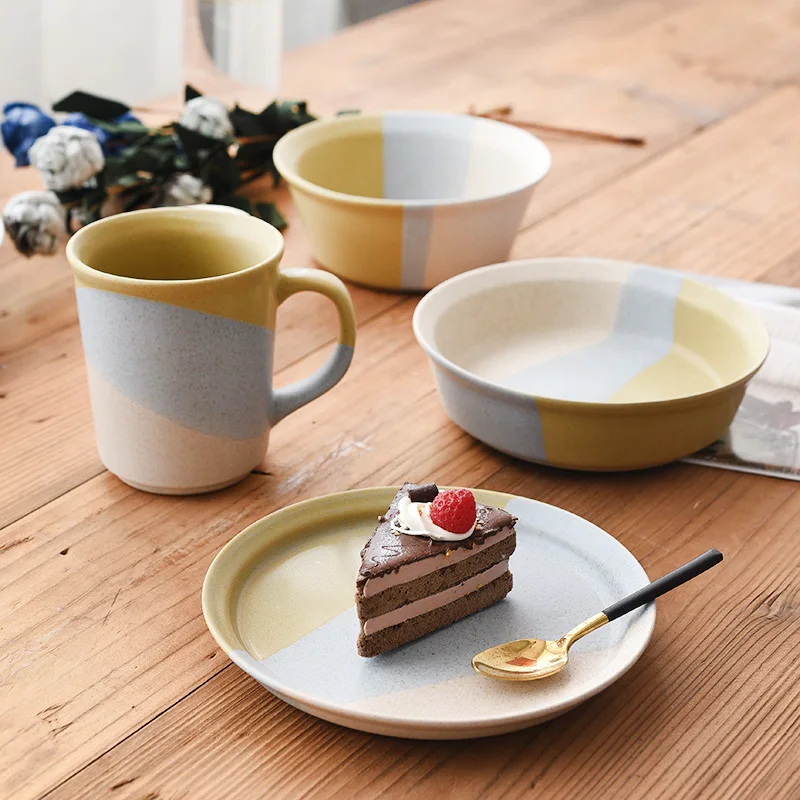 Retro classical style Matt three color Glaze tableware Dinnerware kitchenware Sets Ceramic Porcelain Bowl Plate mug