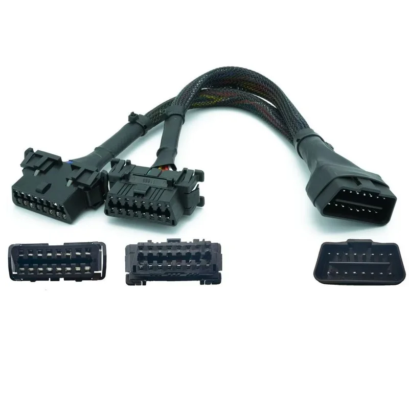 300mm OBD2 Plug Extension Cable OBD-II Bluetooth Adapter Splitter, 1x Male to Dual Female Diagnostic Extender Adapter