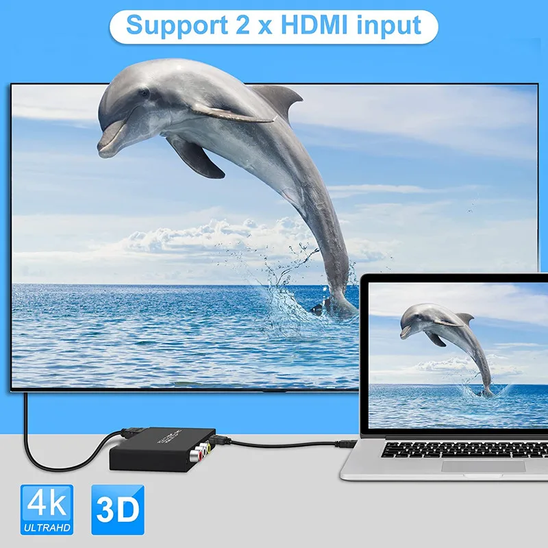 3 in 1 Out RCA to HDMI Converter Switcher Selector Supports 3D 4K for HDTV PS4/5 Game Consoles PC
