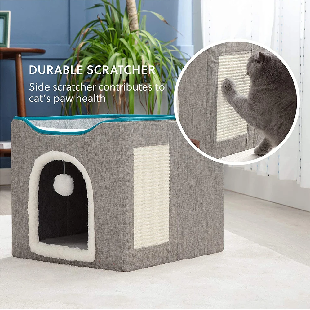Popular Pet Foldable Indoor Large Cat House Cat Cave for Pet Warm Pet Sleeping Beds Cat Cube Nest with Double Layer