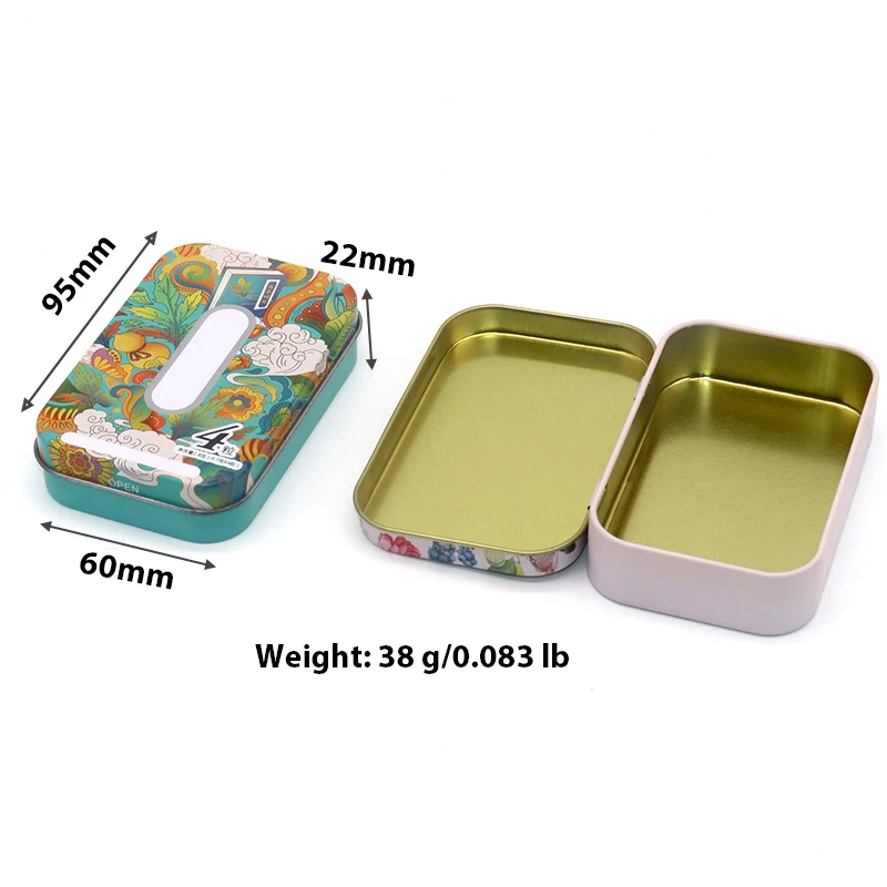Custom Small Rectangular Hinged Lid Cigarette/Tobacco/Cigar /Gift/Candy/Mint Organizer Storage Tin Can Container Metal Tin Box