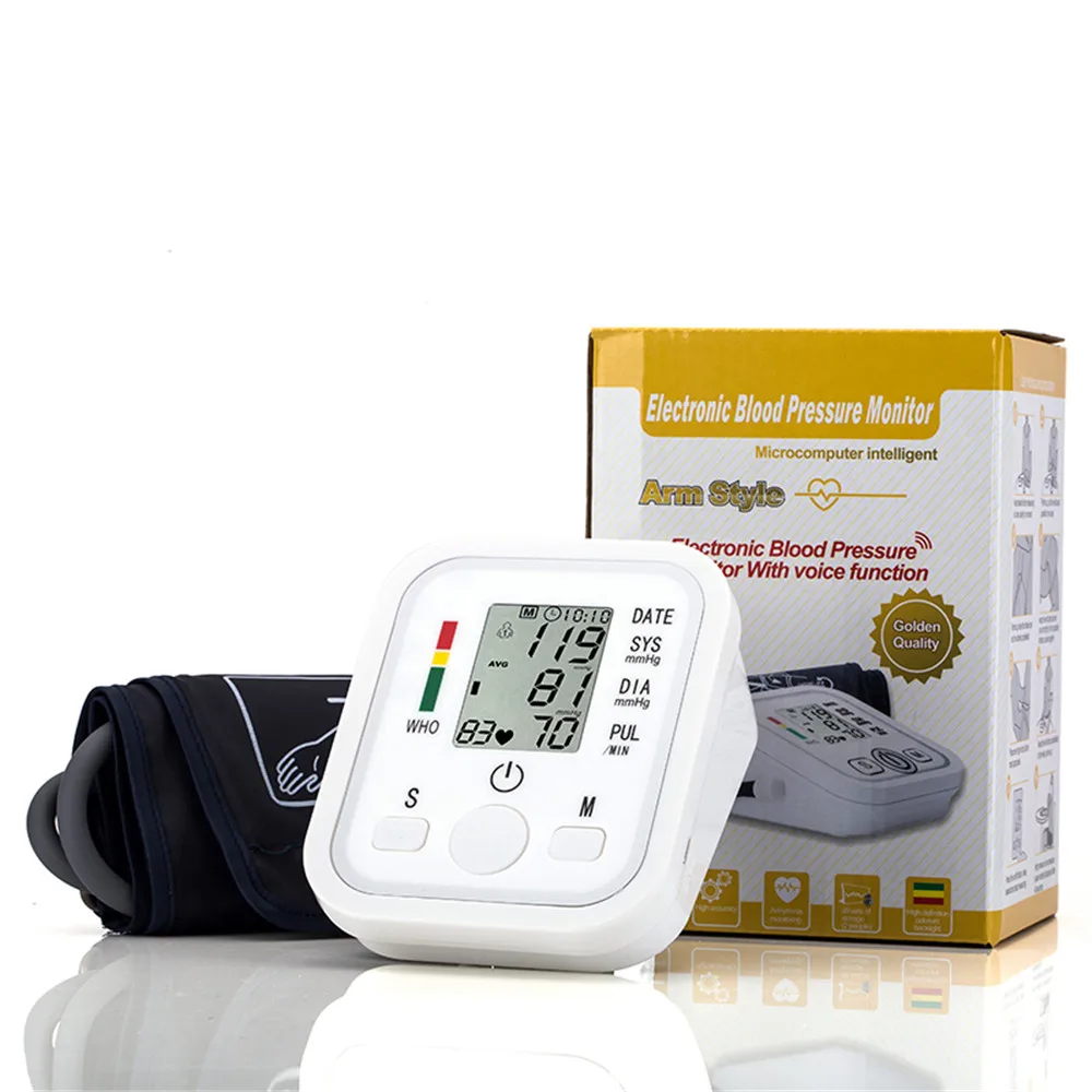 Medical English Voice Arm Digital Blood Pressure Monitor colorful backlight 2 Users * 99 Groups Record Heart Rate Pulse Monitor