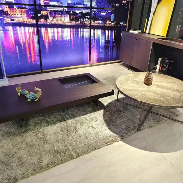 Premium living room furniture: round cozy small coffee table creates a comfortable interior