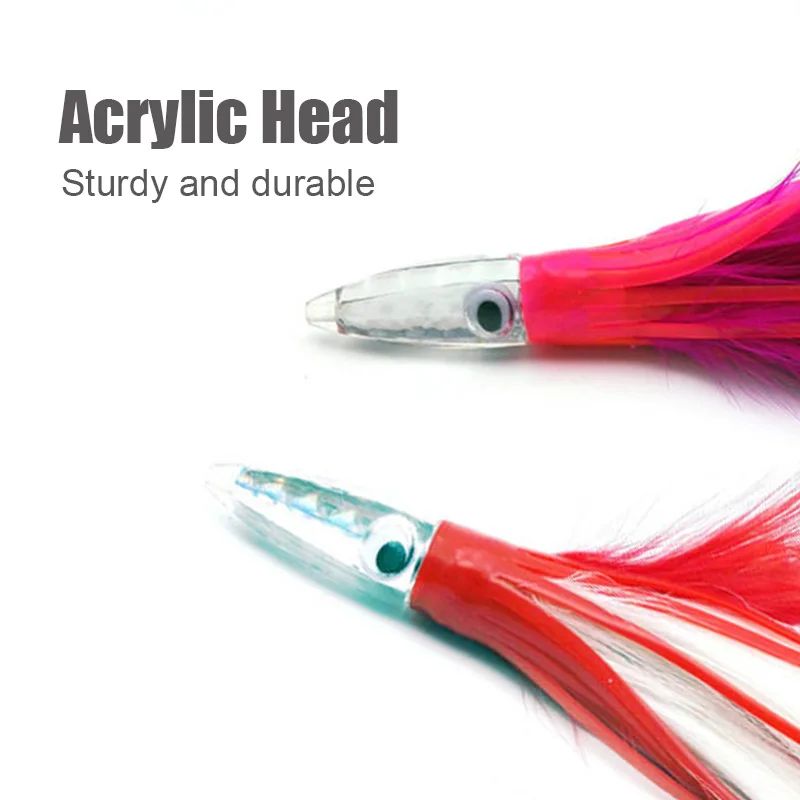 Feather Trolling Lure 14cm32g Acrylic Head Octopus Skirt Lure Marlin Tuna Bait Unrigged Trolling FIshing Lure