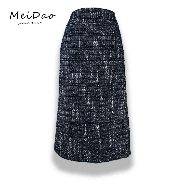 MEIDAO-120121 Tweed Black Long Straight Skirts