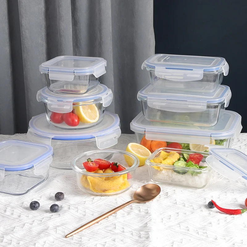 1L Glass Lunch Box With Divider and Lid Heat resistant glass food container
