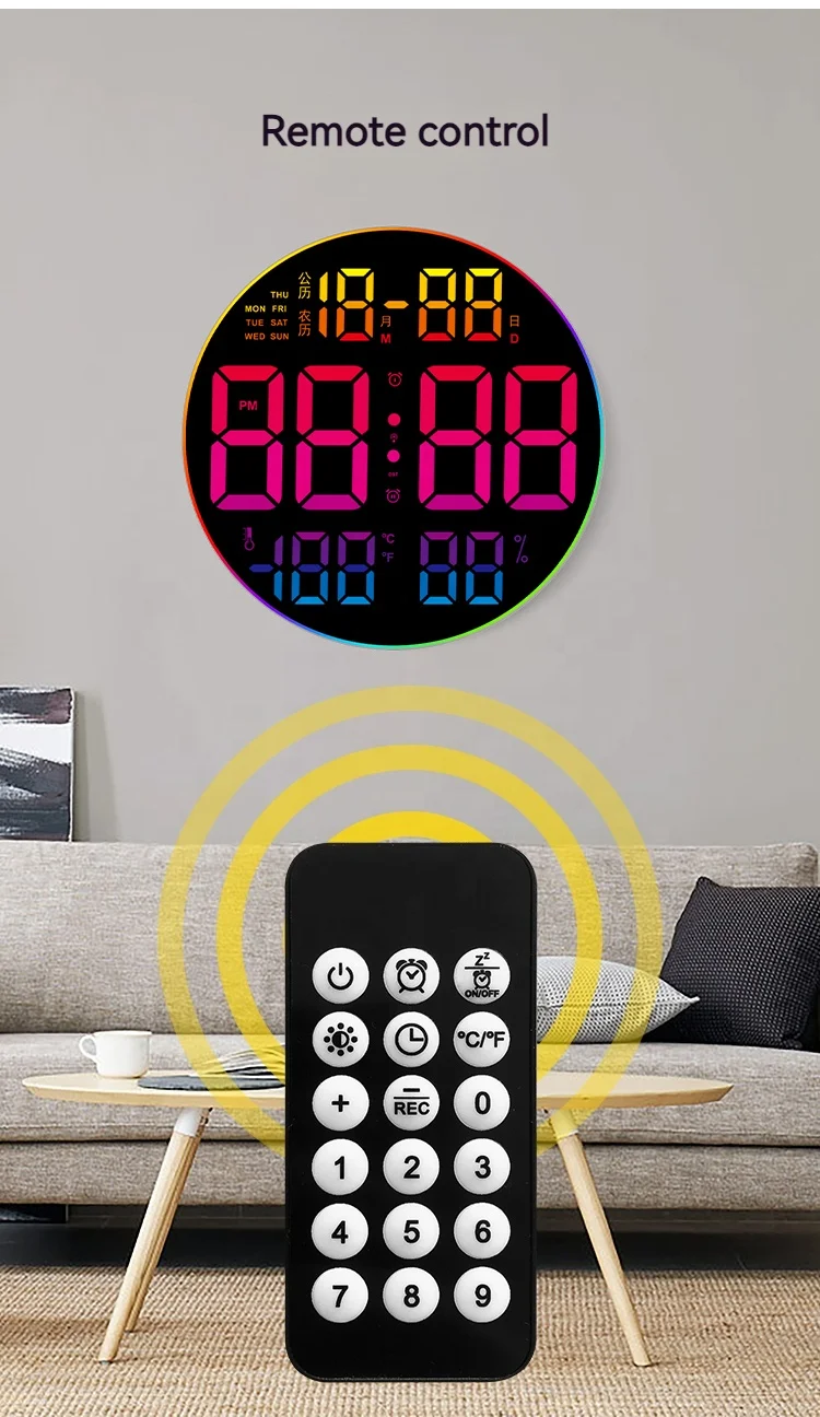custom RGB clock digital large led temperature display calendar with date time and alarm desk table clocks