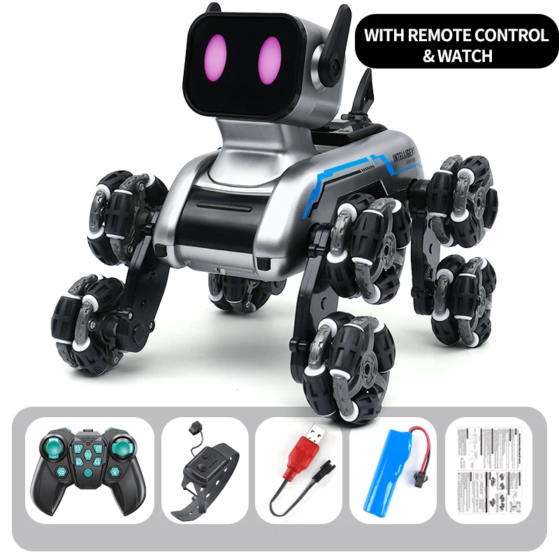Christmas gift Eight wheel RC Stunt dog Robot Dog toy Remote control LED Emoticon Built-in Music Electronic Pet Dog for boy