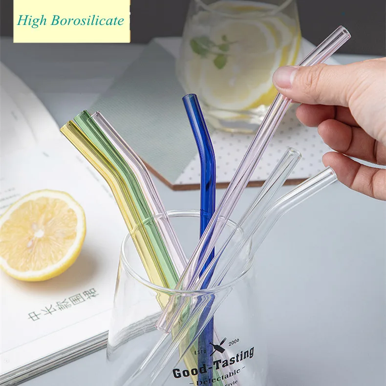 Heat-Resistant Creative Colorful Juice straw Creative Colorful Glass Straw Glass Tube with decal logo and packing