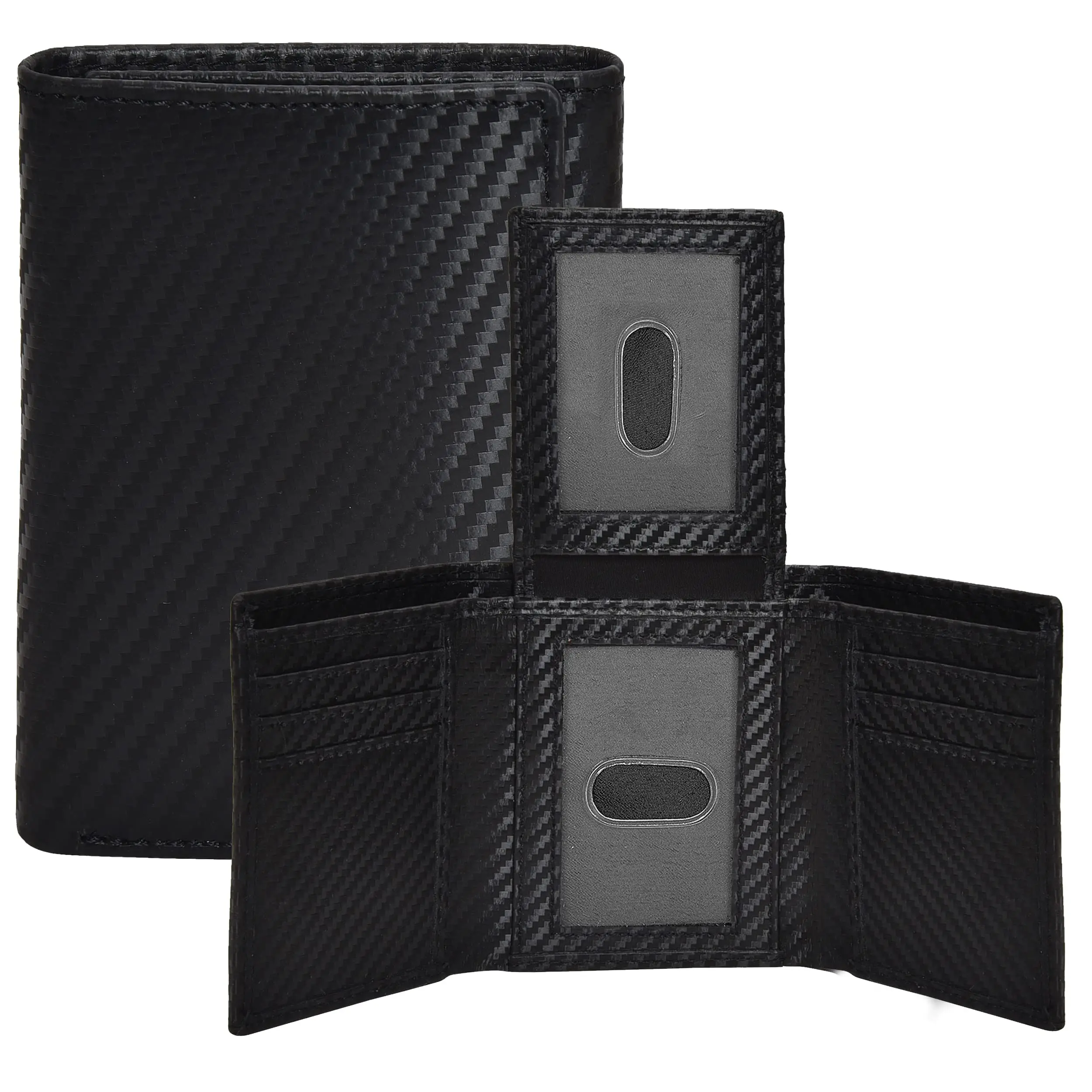 High-capacity Tri-fold Mans Card Case Wallet Leather Credit Card Holder Wallet RFID Blocking Carbon Fiber Leather Wallet