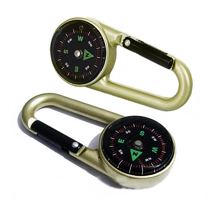 High Quality Custom Engraved Logo Small Multitool Mini Carabiner Clip Compass Survival Keychain