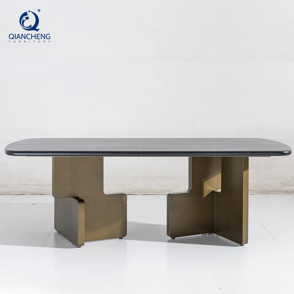 Modern hotel furniture dining table for 6 set black marble Stainless Steel Base Dining Table china foshan furniture