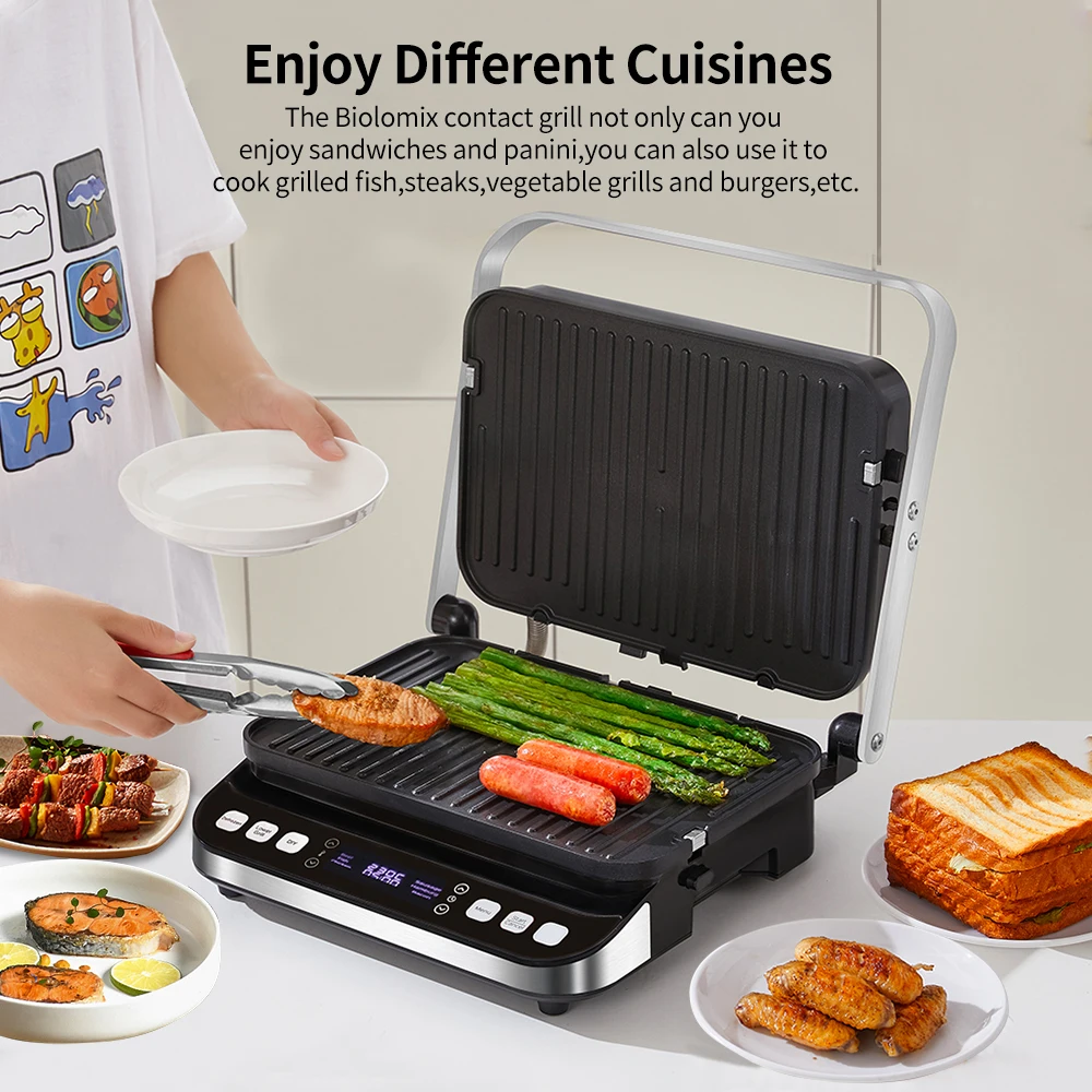 Electric Digital Indoor Household Stainless Steel Barbecue Sandwich Removable Easy-to-Clean Nonstick Griddler Contact Grill