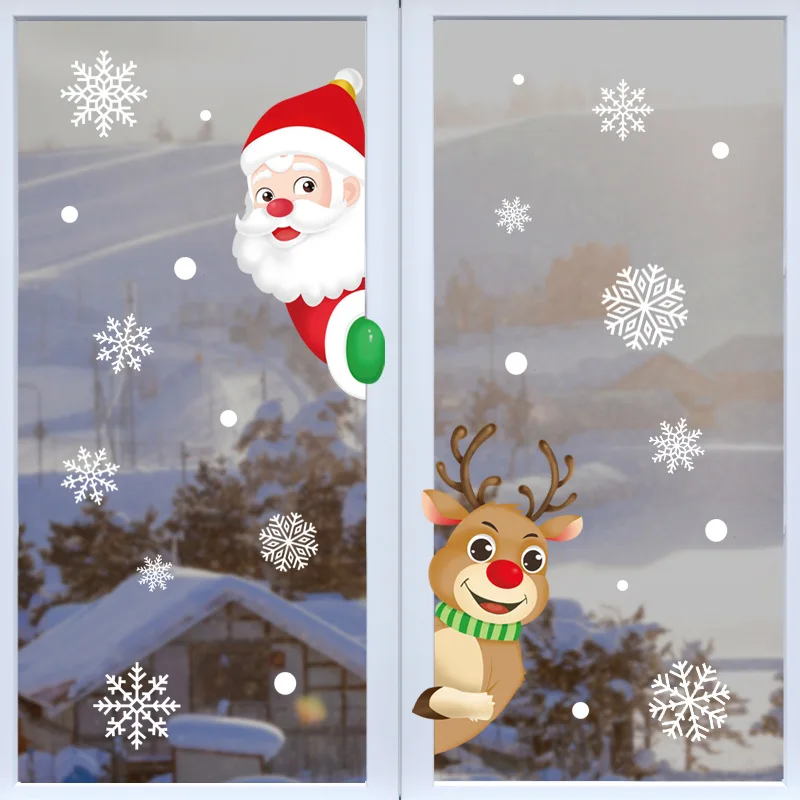 Christmas Window Stickers Custom Double Side Static Santa Claus Deer Snowflakes New Year Decor Christmas Sticker Sheet