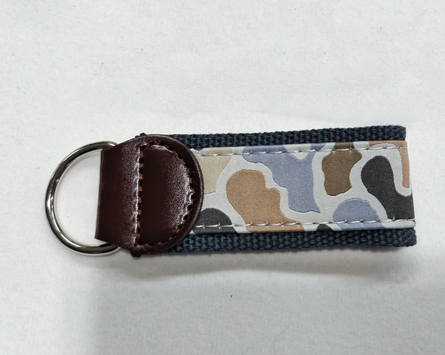 Factory Custom Logo Genuine Leather Tip Canvas Woven Ribbon Keychain Men Belts for Golf Casual Jeans
