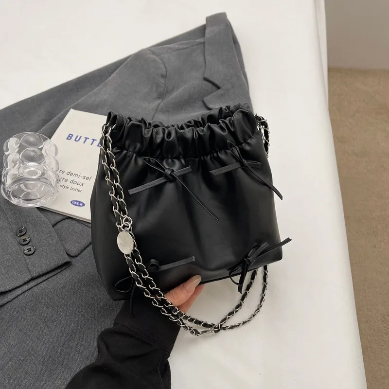 Wholesale New Shining Candy Color Drawstring Padded Purse Bucket Bag Lightweight Pleated  Bubble Quilted Puffy Bucket Bag