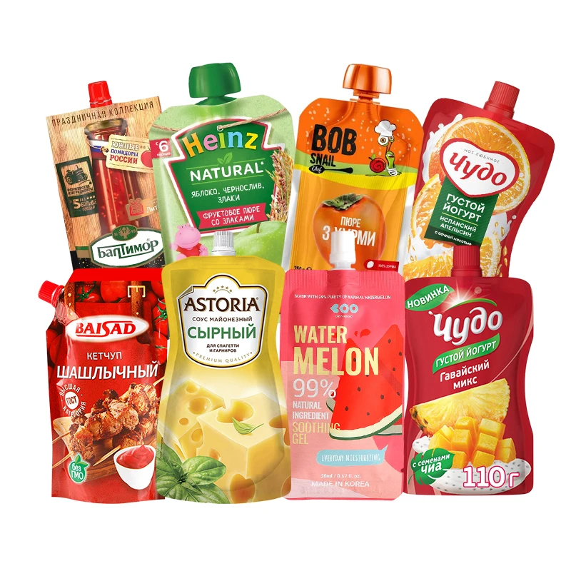 Пластиковые пакеты для пищевых продуктов по индивидуальному заказу, кетчуп, сок, пюре, напиток, жидкий, стоячий мешок для упаковки