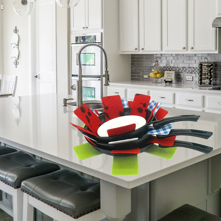 Wholesale  cheap custom logo high quality felt material 12 pcs coaster pan mat felt pot protector