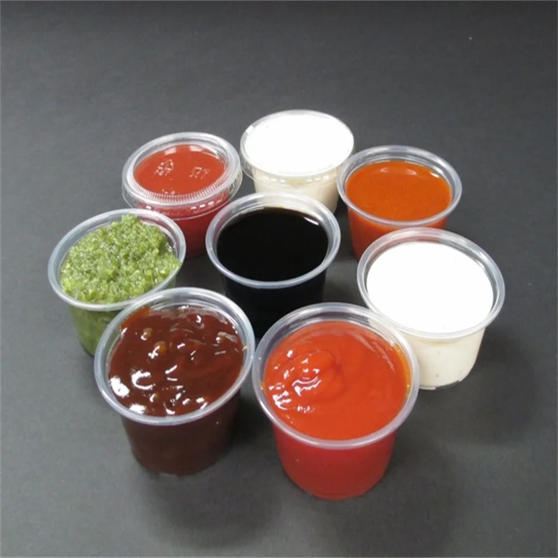 China Wholesale PP PET 1oz 1.25oz 1.5oz 2oz 3oz Disposable Clear Plastic Round PP Sauce Cup with Lid