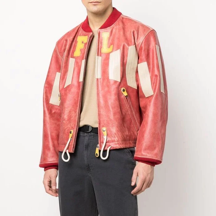 OEM  Streetwear Embroidery Logo Bomber Jacket Rib Collar Zip Up Oversize Waterproof Vintage Leather Cargo Jacket Coats Men