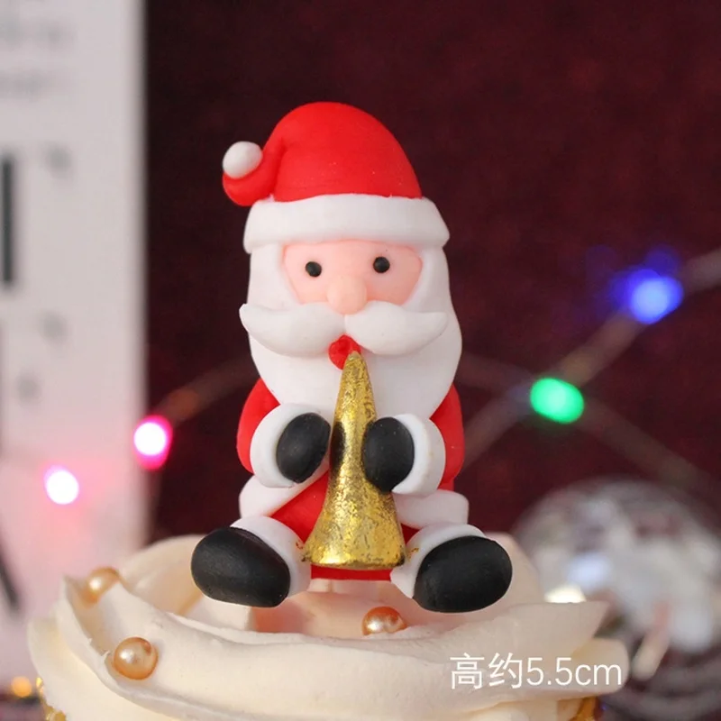 Decorating Tools Party Cupcake Toys Action Figure Santa Elk Snowman Tree Anime Polymer Clay Cake Topper Christmas