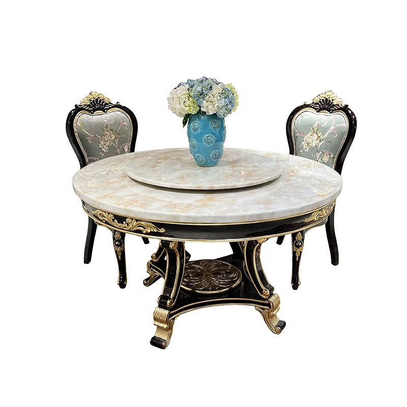 MO LAN European Marble solid wood dining table and chair combination 6 people round table