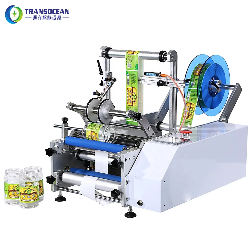 
semi auto tin can labeler tuna cans glass jar labeling machine for all round product paste label 