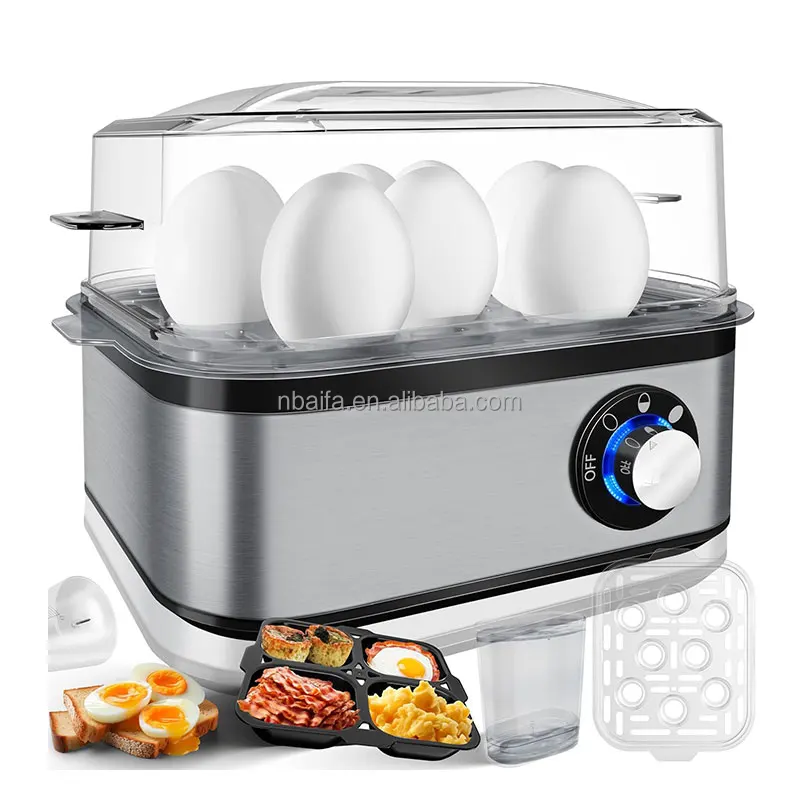 Aifa Egg Cooker for 1 to 8 Eggs Electric Stainless Steel 500 W  Keep Warm Three Hardness Levels Egg boiler with Omlette Bowl