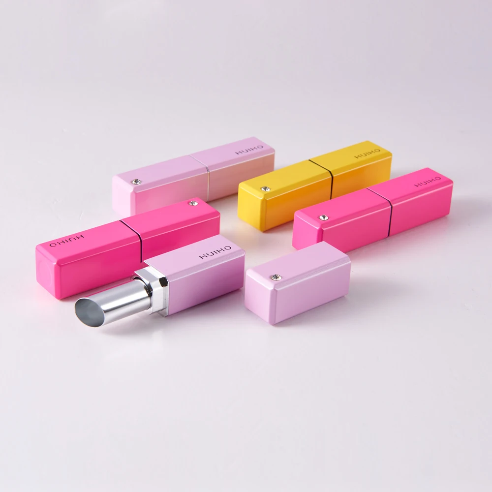 HUIHO Fashion Cute Custom Logo 11.1mm  Colorful Diamond Round Aluminum Empty Square Lipstick Container