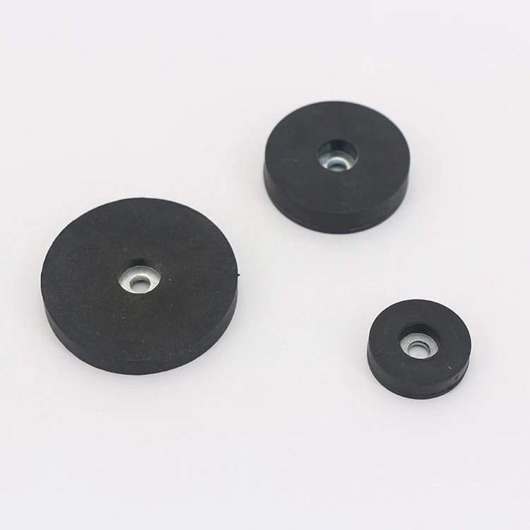 Neodymium Rubber Round Base Pot Magnet Permanent NdFeB Rubberized with Straight Bore