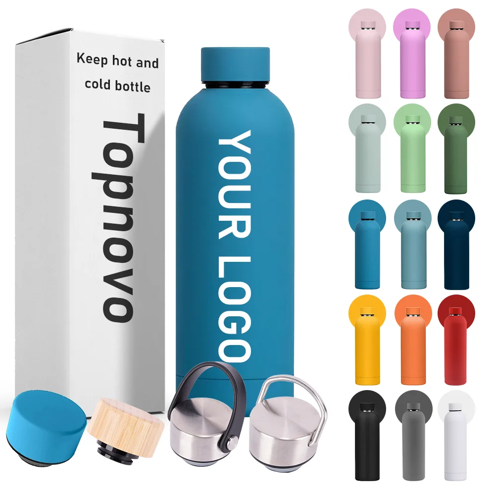 Topnovo Sports Gym Stainless Steel Vacuum Thermos Flask Custom Logo Rubber Matte Paint Insulated Gym Water Bottles for Biking