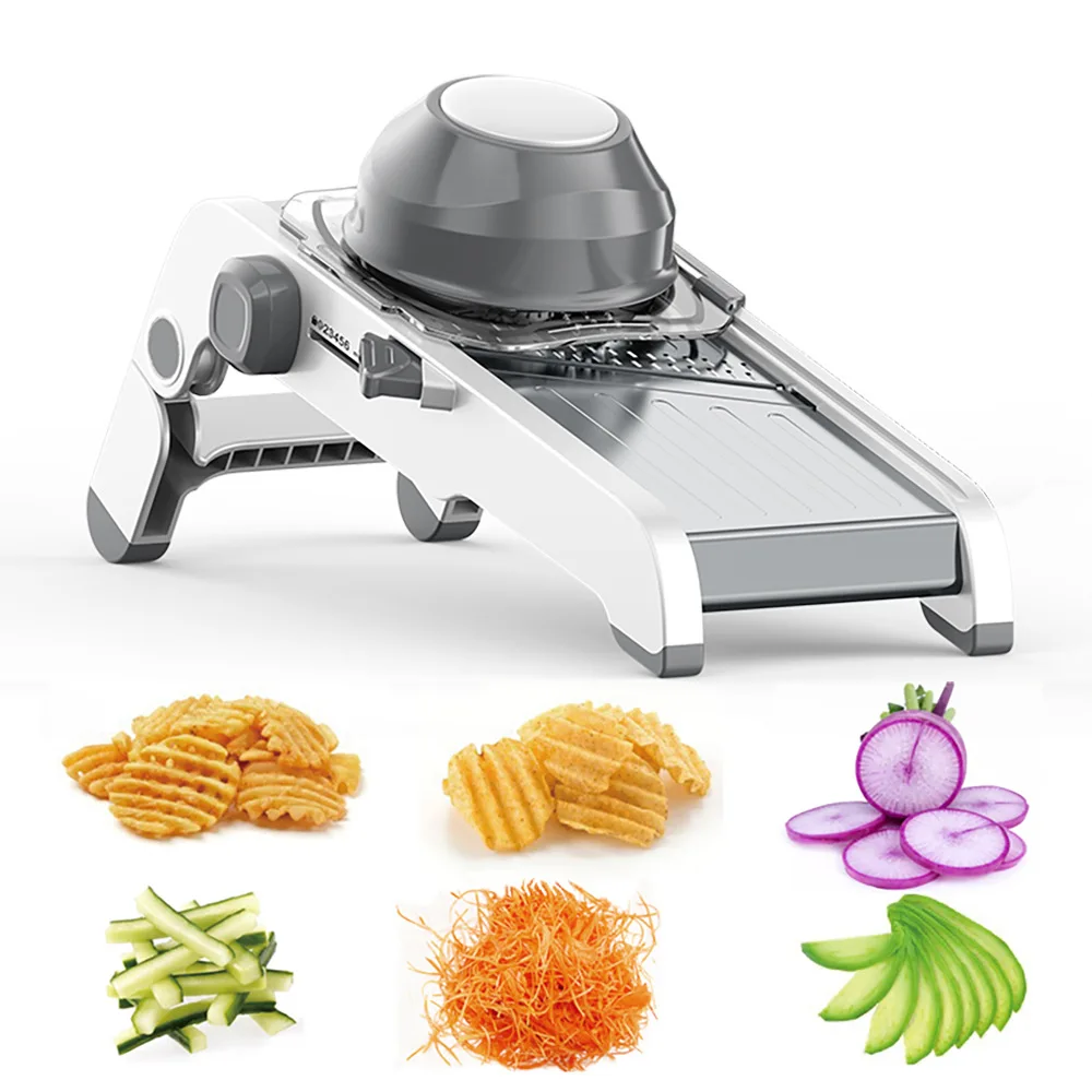 Mandoline Slicer for Kitchen Adjustable Stainless Steel Mandoline Vegetable and Fruit Slicer, Cutter and Shredder, Grey