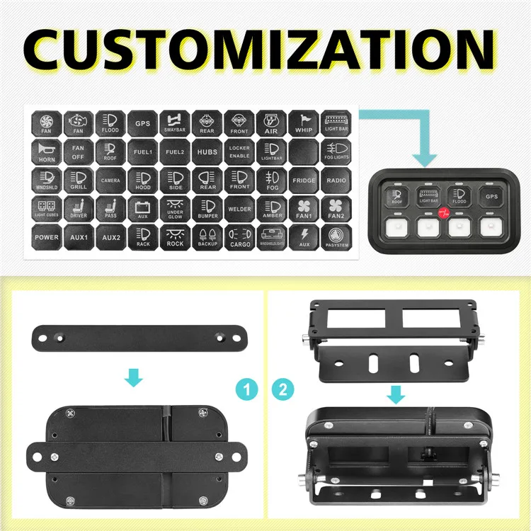 Стробоскопическая вспышка с твердым рисунком с наклейками «сделай сам» зеленая светодиодная подсветка 8 клавиш Морская водонепроницаемая кнопка переключатель панель
