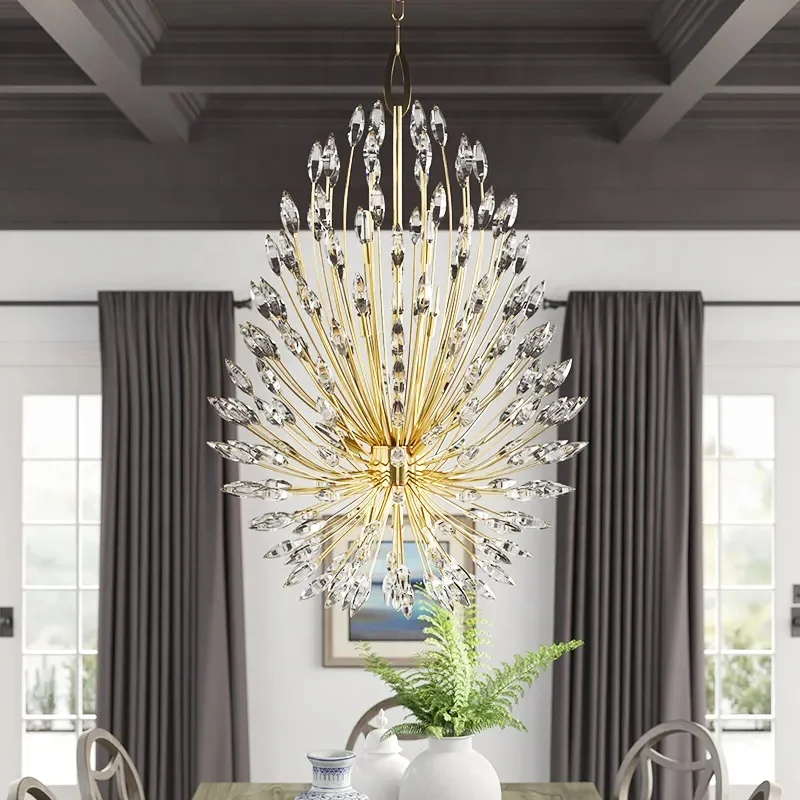 Modern Lily Buds Hotel Home Ceiling Hanging Pendant Light Gold Silver Flower Luxury Elegant Crystal Chandelier for Home Villa