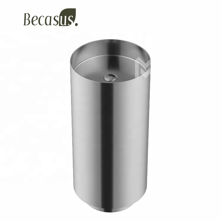 European High End  Round Wash Basin Single Bathroom Standing Sink Washbasins Stainless Steel 304 cylindrical pedestal basin