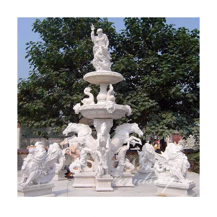 Outdoor Garden Decor Antique Stone Carving White Marble Horse Statues Water Fountain Prices