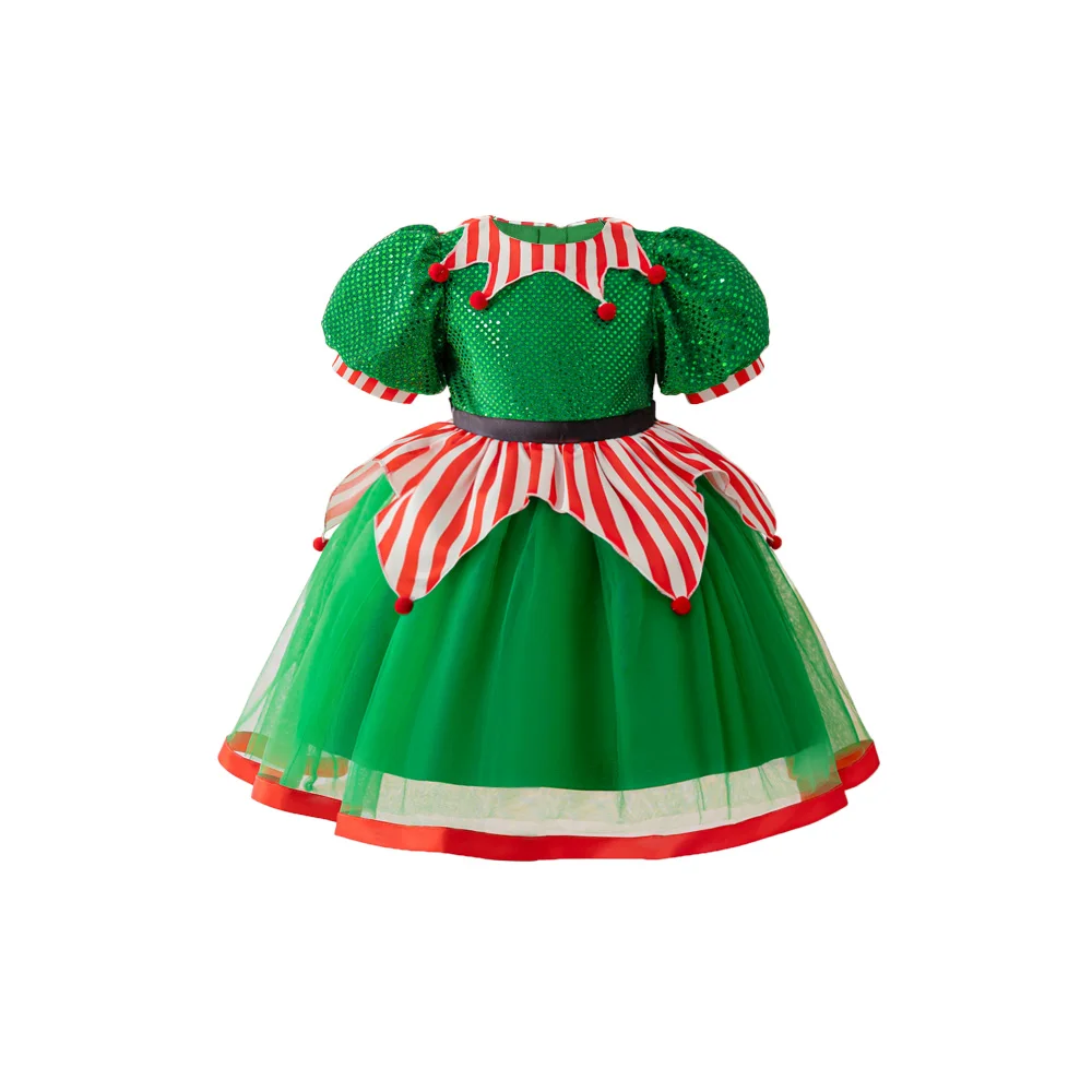 MQATZ Mini Christmas Sleeveless Princess Dress Satin Puff Sleeves Baby Doll O-Neck Collar Flower Girl with Bow ASD109
