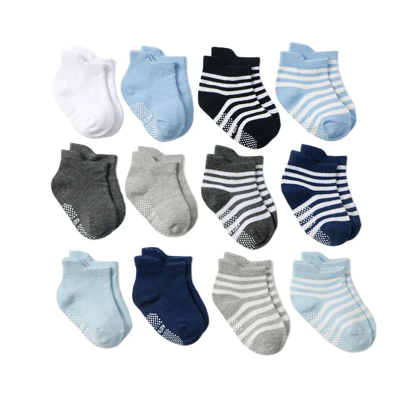 
Whole Cotton Fabric Striped Print Infant Indoor Active Grip Anti Slip Boy Girl Sock Ankle Baby Socks 